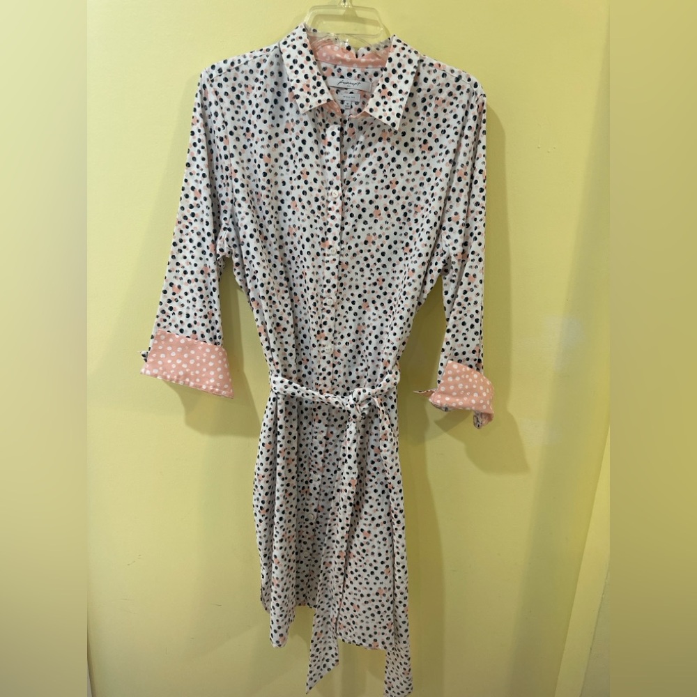 Foxcroft NYC Polka Dot Shirt Dress | Wrinkle Free | Size 16